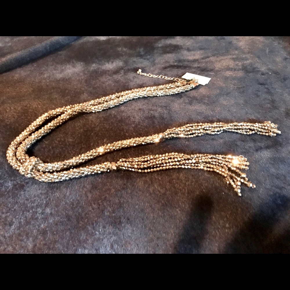 Silver tone and dark silver/gray beaded necklace